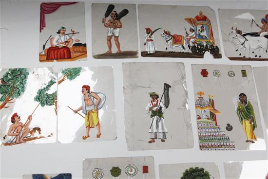 An extensive collection of 19th century Indian gouache on mica pictures, largest 5 x 7in. approx., unframed